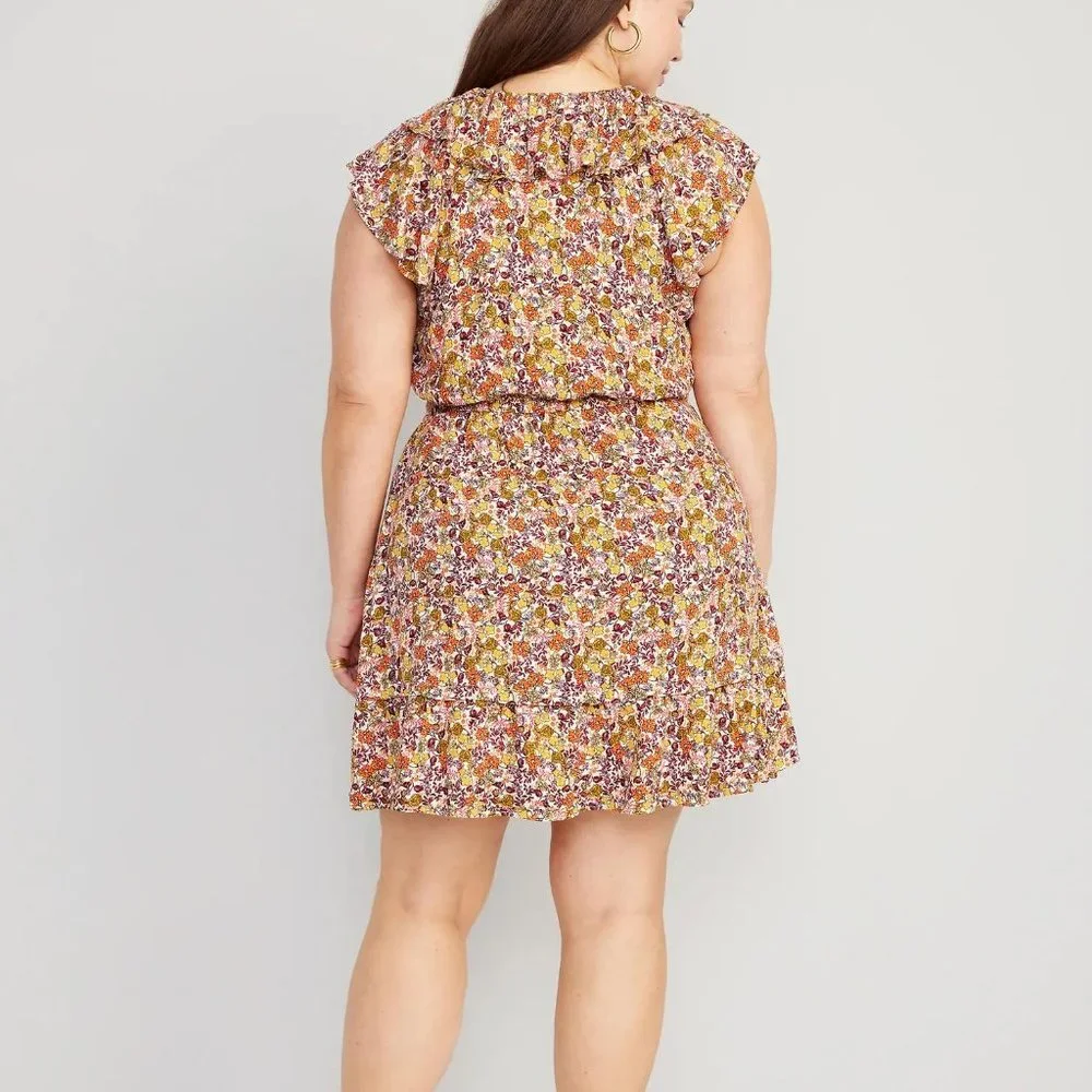 NWT Old Navy Waist-Defined Flutter-Sleeve Floral Mini Dress for Women - Picture 5 of 6